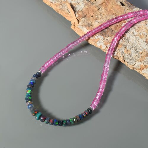 Rosa Natural Morganita & Negro Ópalo Rondana Cuentas 18" Hilos Mujer Collar - Imagen 5 de 6