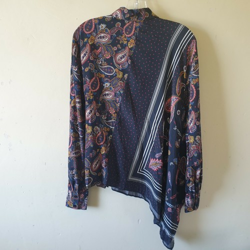 Warehouse Blue Pink Paisley Blouse Sz 8 Loose Fit A Sym Hem Ties - Picture 7 of 8
