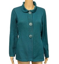 L.L.Bean Long Sleeve Mock Neck Cardigan With Angora Medium Turquoise Size L