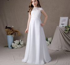 Lace Chiffon Dress For Girl Cap Sleeve First Communion Dress A Line Floor Length