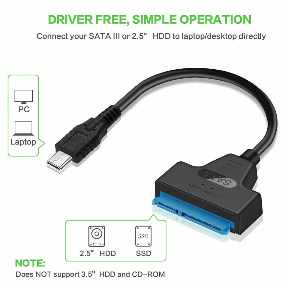 New USB 3.1 Type C to SATA III HDD SSD 2.5" Hard Drive Adapter Cable 22-Pin UASP - Image 3 of 4
