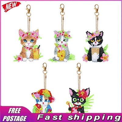 DIY Full Drill Diamonds Pendants Double Sided 5pcs Cat for Kids Adult Home Party