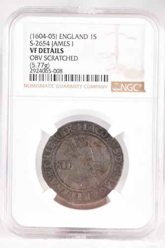 1604-05 England S-2654 James 1st  Silver One Shilling NGC VF Details