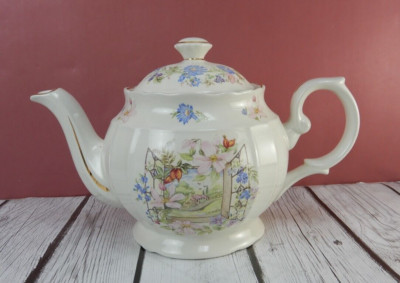 Vintage Crown Dorset Staffordshire England Tea Pot Spring Window Scene