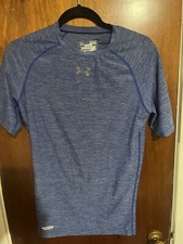Men's Under Armour HeatGear Compression Base Layer Workout Shirt Blue Stretch M