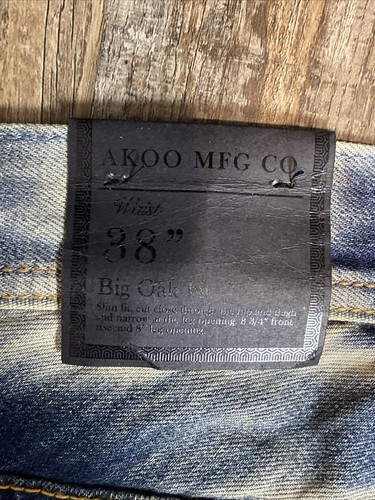 Akoo Thrashed Denim Jeans Distressed patches New W Tags Size 38 33 big oak fit - Picture 4 of 20