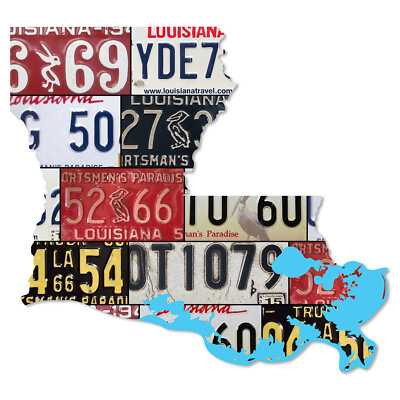 LOUISIANA License Plate Map Cut Sign, SPORTSMAN'S PARADISE STATE License Plates 