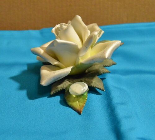 Silver Porcelain Rose with Green Leaves 1997 Roman Inc. ~5-1/2