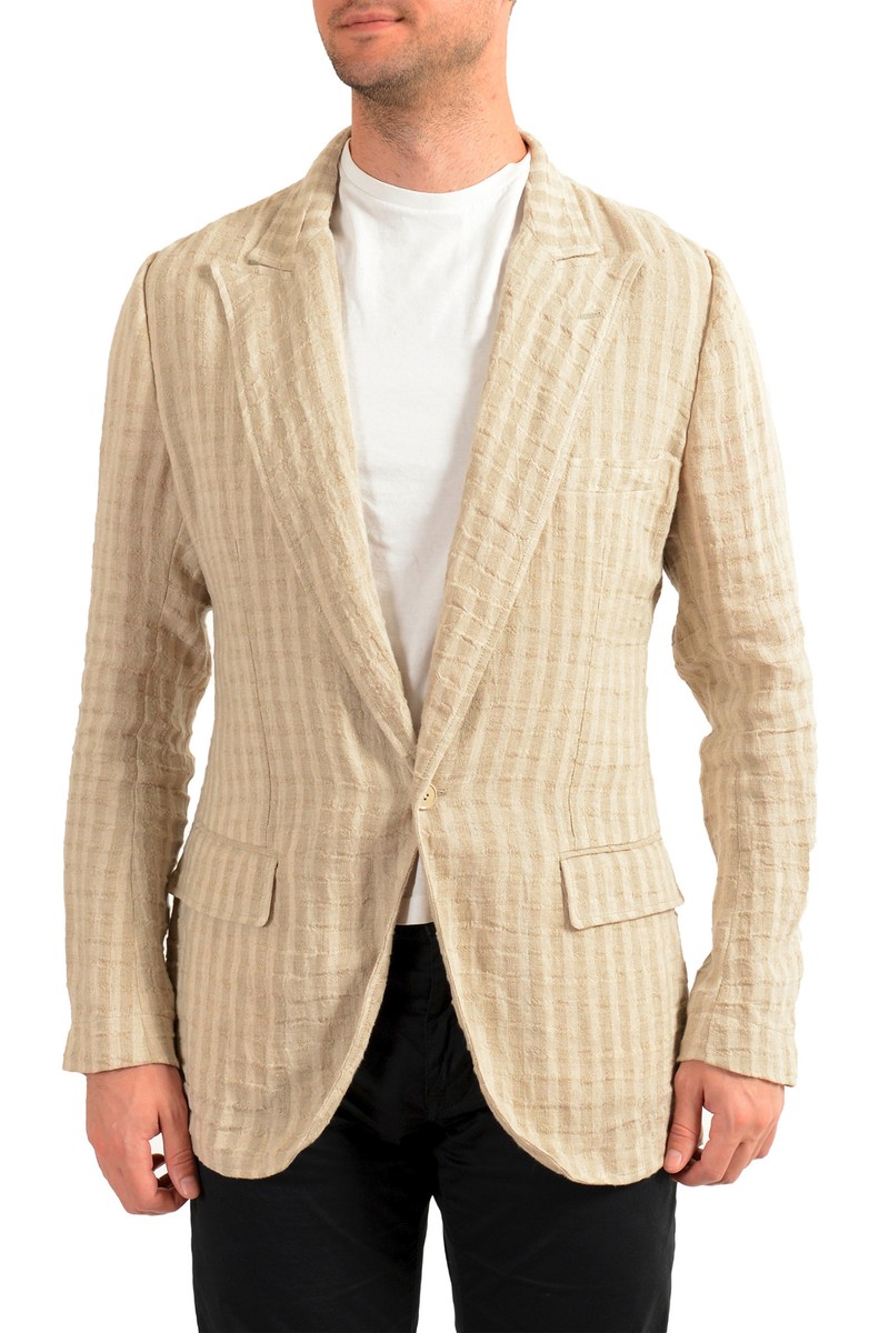 Dolce & Gabbana Men's Beige 100% Linen Striped Blazer Size
