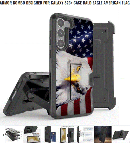 BALD EAGLE AMERICAN RUGGED STAND CLIP BLACK COVER CASE For Galaxy S23+ ULTRA - Picture 1 of 7