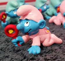 Smurfs Baby Smurf Pink Pajamas Rattle Vintage Figure Toy Peyo Figurine