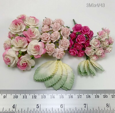 40 Mixed Pink Open Roses Leaf Flower Scrapbook Wedding Gift DIY Card-making