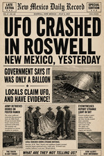 UFO Crashed IN Roswell NM News Poster sizes up to 24 x 36 prints &Tin Signs