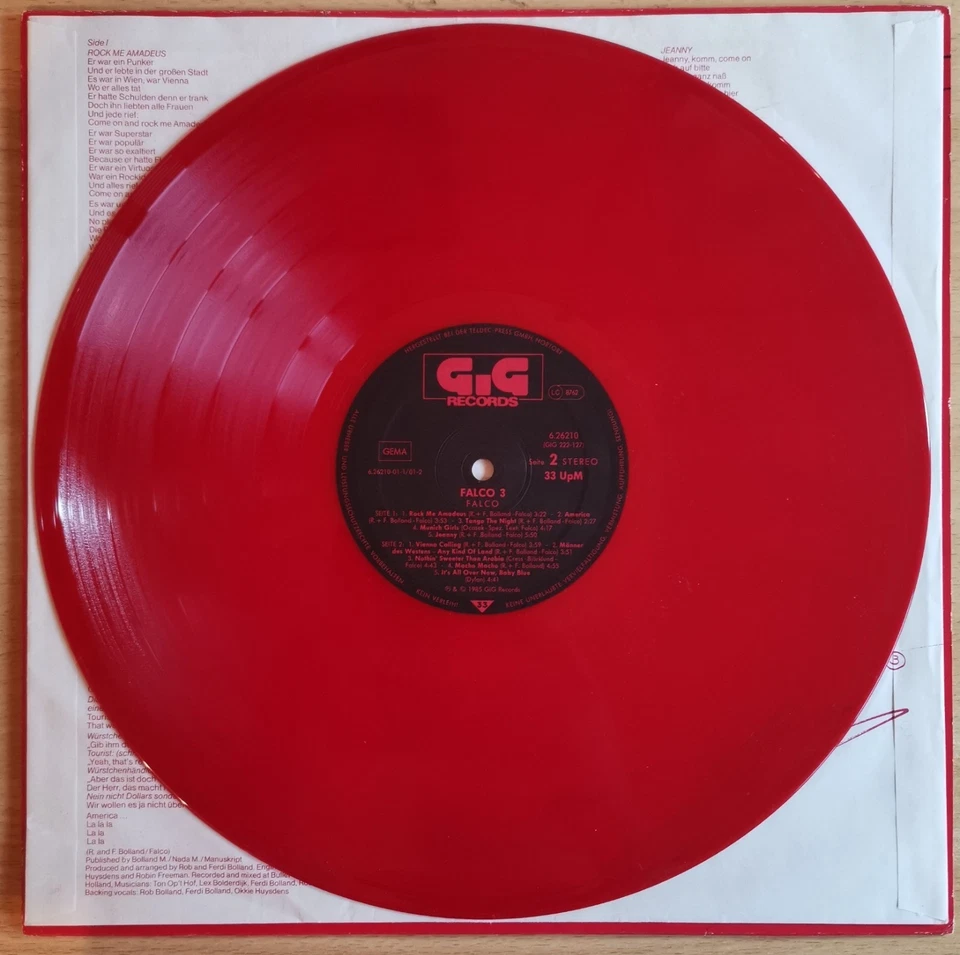 FALCO "3" - rotes RED Vinyl LP Album - original GiG Records 1985 !!! - Bild 2 von 3