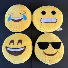 Almohada Emoji Cojín Redondo Lote 4 Suave Emoticon Peluche Relleno 15" Amarillo Feliz
