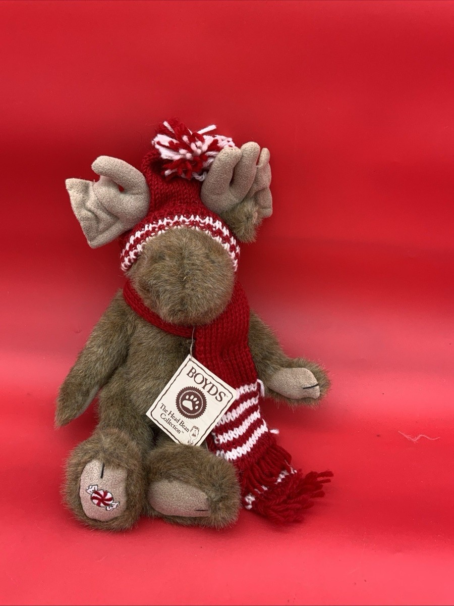 Boyds Bears Moose Lester Mintly 12” Plush w/Red White Knitted