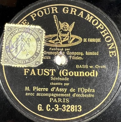 Pierre D'Assy: Faust (Gounod) DISC 78 RPM 10'' GRAMMOPHON G&T BERLINER