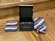 Van Heusen Tie - Black Gray Purple Stripe Men's Necktie Set w/Matching Box