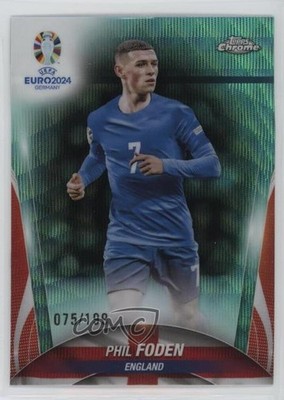 2024 Topps Chrome UEFA Euro Aqua Wave Refractor 75/199 Phil Foden #128 1yj