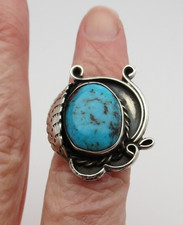 VTG Native American sterling silver ring natural turquoise 1970s size 6.5