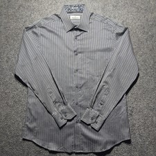 Bugatchi Uomo Dress Shirt Mens L Gray Strips Long Sleeves Button Up Shaped Fit