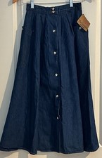 Vtg 1987 Oshkosh Bgosh Denim Maxi Skirt Button Front Pleated Deadstock NWT