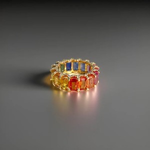 Authentic 9Ct Baguette Cut Lab Created Multicolor Wedding Band Ring 14K Yellow Gold Plated