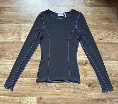Weekday Reverse Long Sleeve Top Exposed Seam Contrast Stitch Ribbed Y2K Grunge S