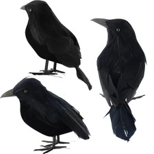 3 Pcs Black Feathered Crows 2.8 inches x 9.4 x 5.1 inches,