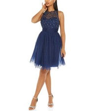 Quiz Womens Illusion Cocktail Dress, Blue, 2
