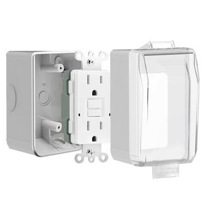 15 Amp GFCI Outdoor Electrical Outlet Box, Nonmetallic Heavy Duty Box IP66 Wa...