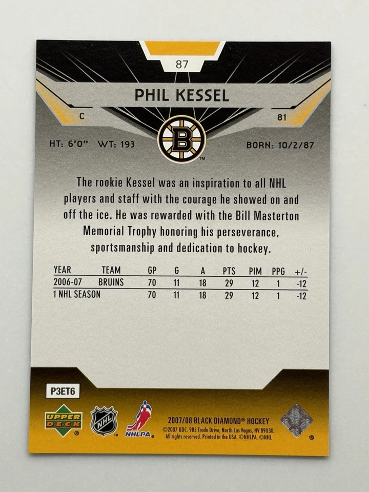 Phil Kessel 2007-08 Upper Deck Black Diamond #87 - Image 2 of 2