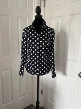 Talbots Navy and White Polka Dot Button Down Shirt, size 4