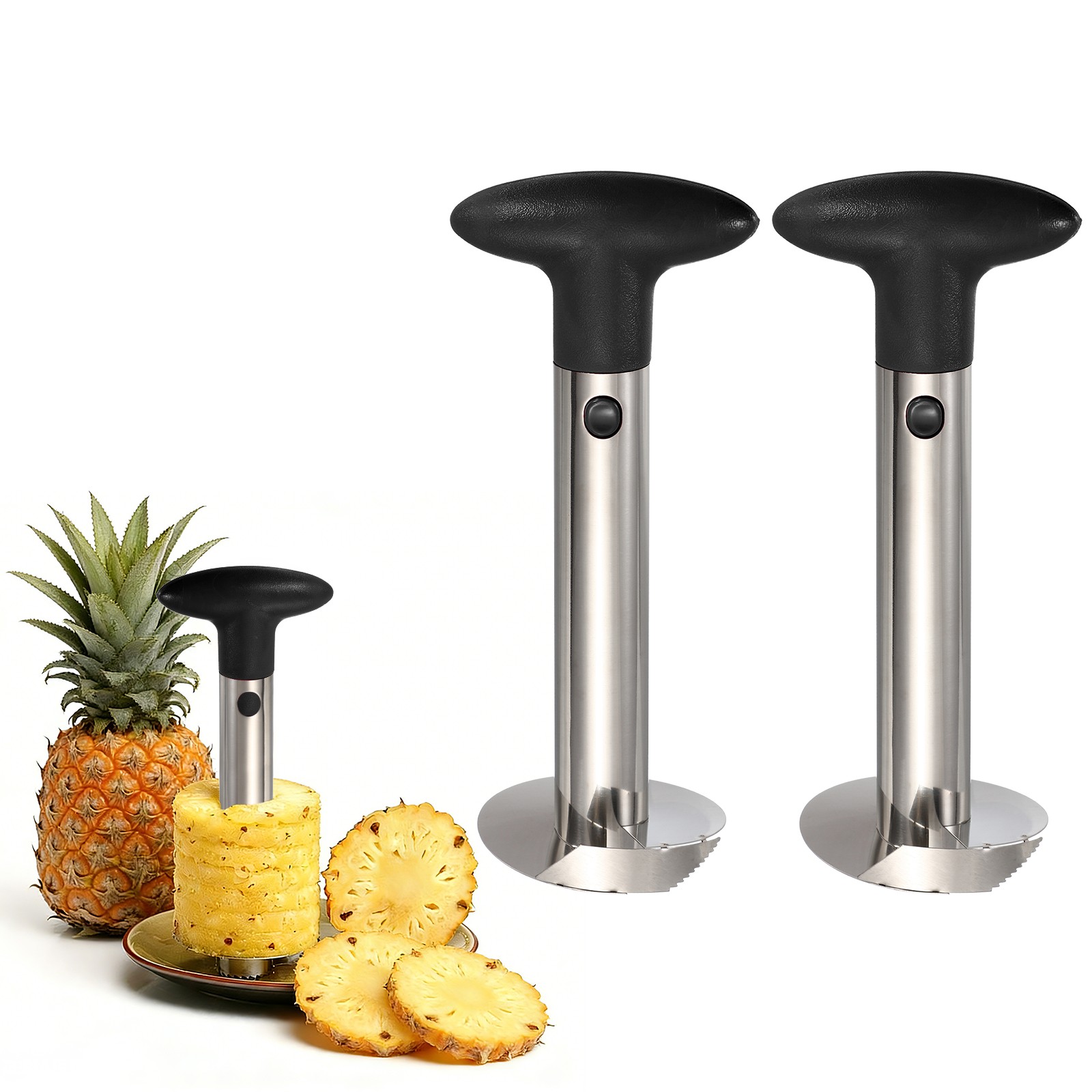 2Pcs 9.4x4.1 Inch Pineapple Corer Stainless Steel Pineapple Corer Black