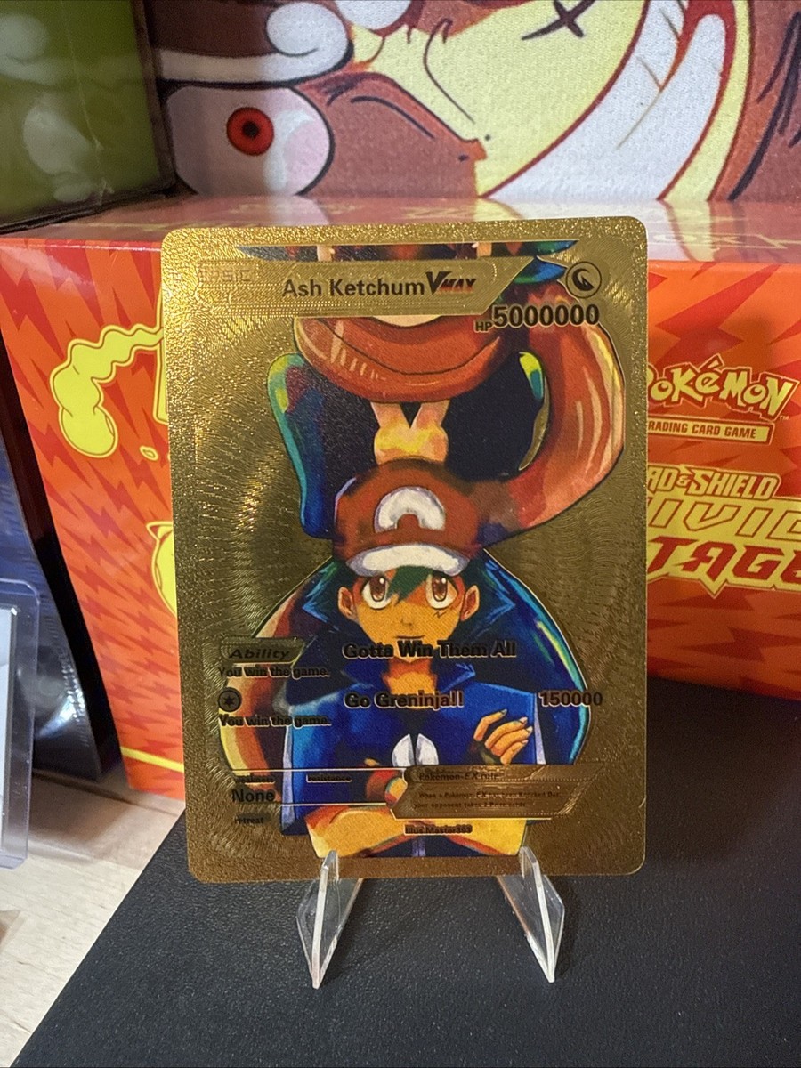 ash ketchum golden pokemon card price 2024 Pokémon Gold Foil Fan Art Card Ash Ketchum VMax 5000000 Basic