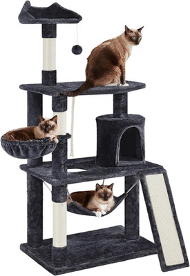 63.5In Multi-Level Cat Tree Tower Condo with Scratching Posts, Platform & Hammoc