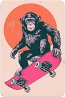 Chimpanzee Skateboard Vintage Monkey Tin Metal Signs Home Décor 8x12