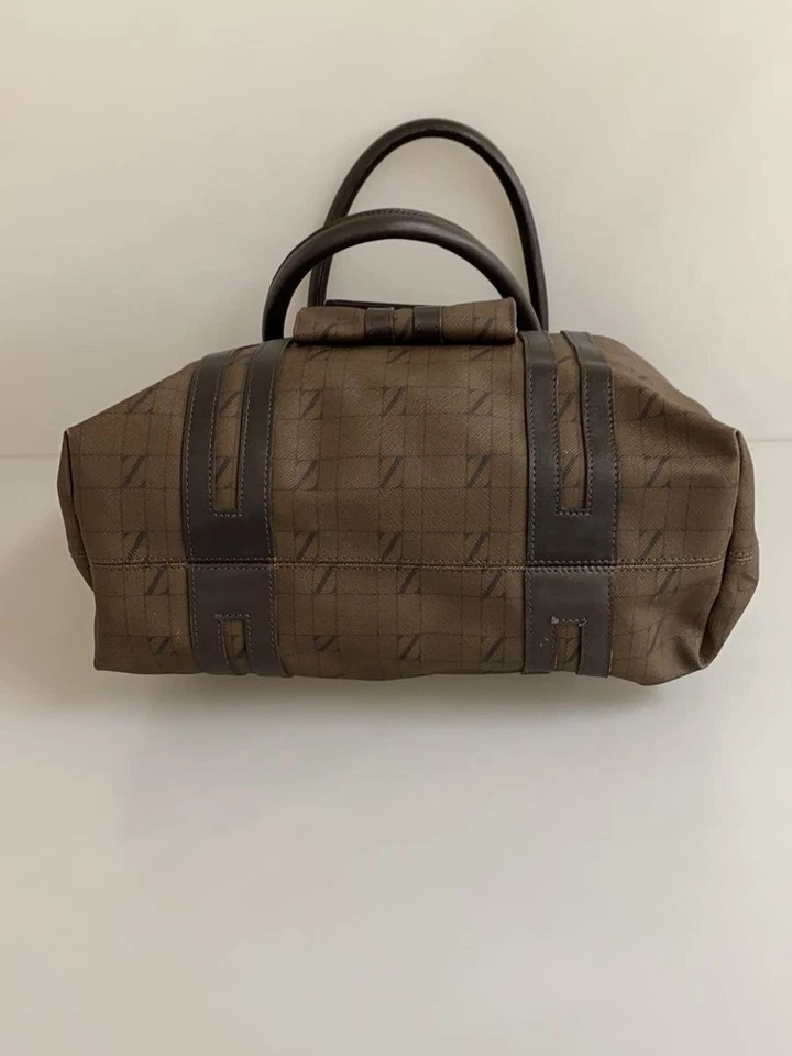 Sac fourre-tout Ermenegildo Zegna cuir marron motif intégral utilisé C - Photo 4/4