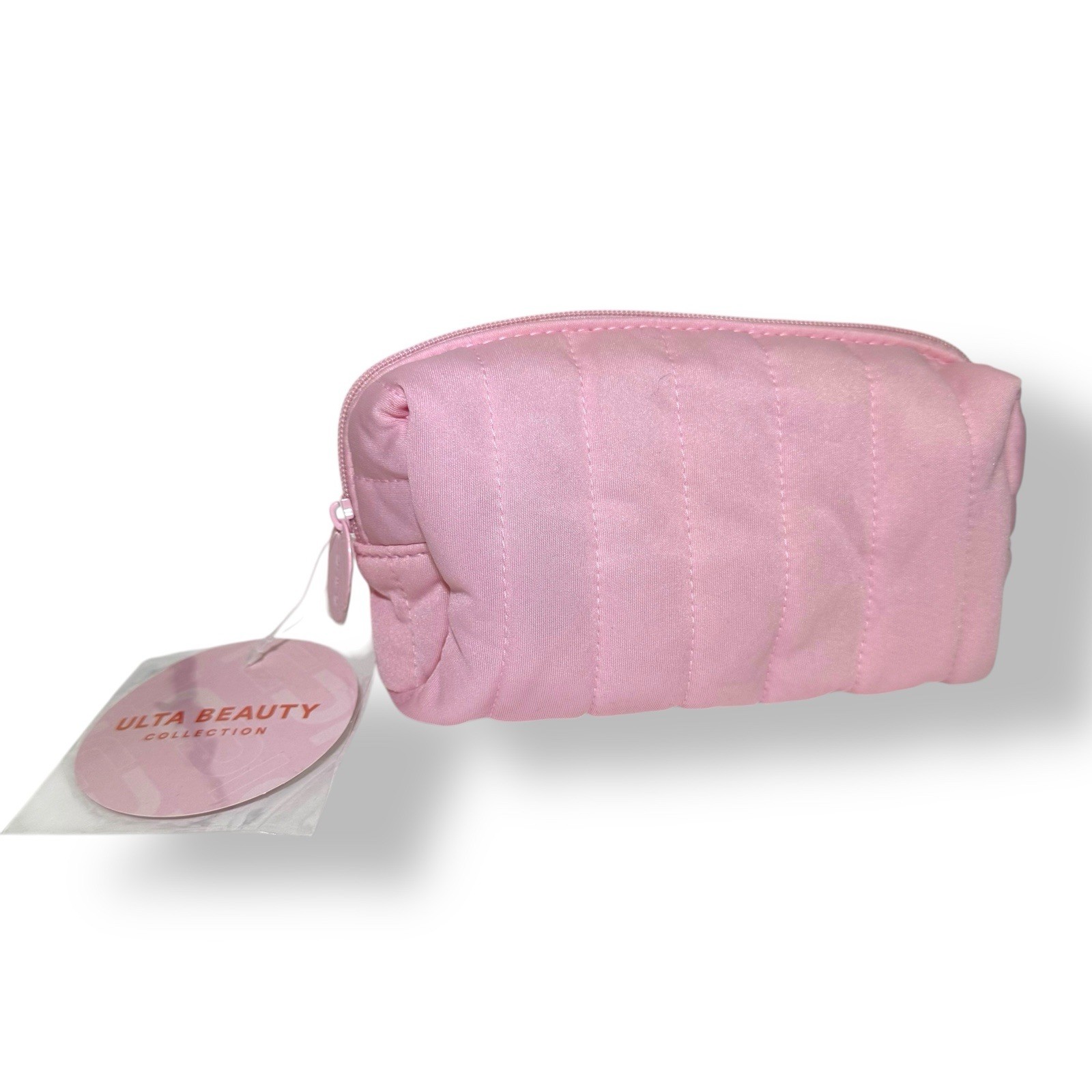 Ulta Beauty Pink Cosmetic Bag Quilted Fabric Zipper Medium Size
