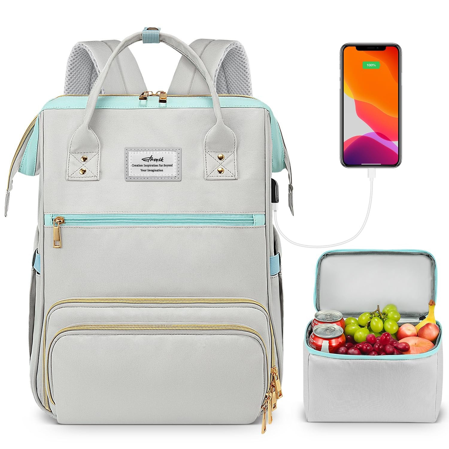 Lunch Backpack for Women, 15.6 Inch Laptop Backpack with USB Port,College School