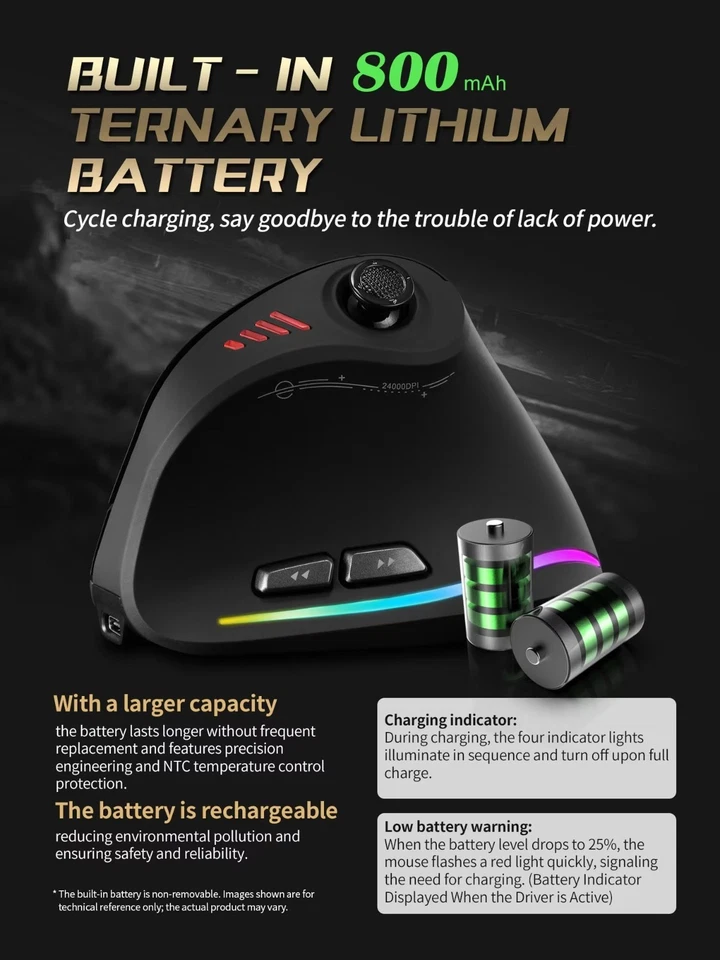 F18 Vertical RGB Silent Wireless Gaming Mouse - Image 2 of 4