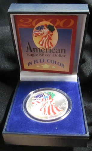 American Historic Society One Ounce .999 Fine Silver In Color 2000 Silver Eagle