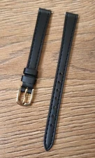 10mm VINTAGE APOLLO GENUINE CALF LEATHER STITCHED BLACK WATCH STRAP, GOLD BUCKLE