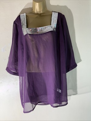 Brandneu mit Etikett Damen-Blusenshirt Garderobe Übergröße UK 20 dunkelblau kurzärmlig transparent