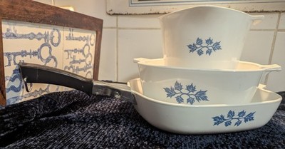 Pyroflam Auflaufformen 3er Set Corning Pyrex Vintage Blau mit Griff. TOP    