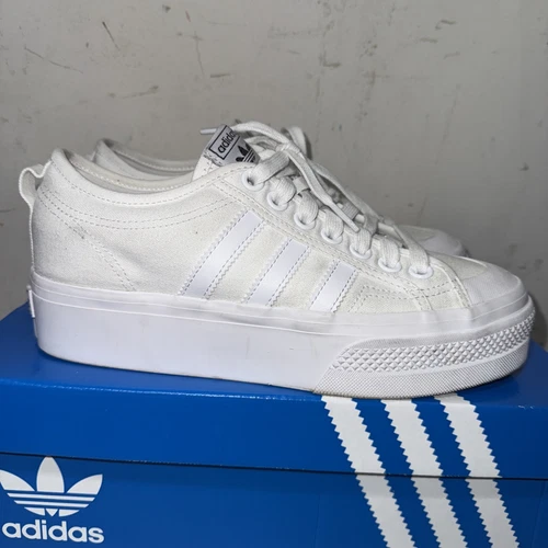 Women's Adidas Nizza Platform Shoes 'White' - Size 8, FV5322 - Picture 1 of 5