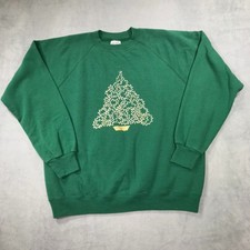Vintage 90s Christmas Tree Sweatshirt Adult XL Green Crew Neck Hanes USA Made