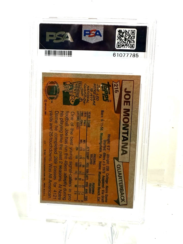 Tarjeta de novato Topps Joe Montana PSA 7 casi nueva 1981 #216 corte San Francisco 49ers Foto 4 de 4