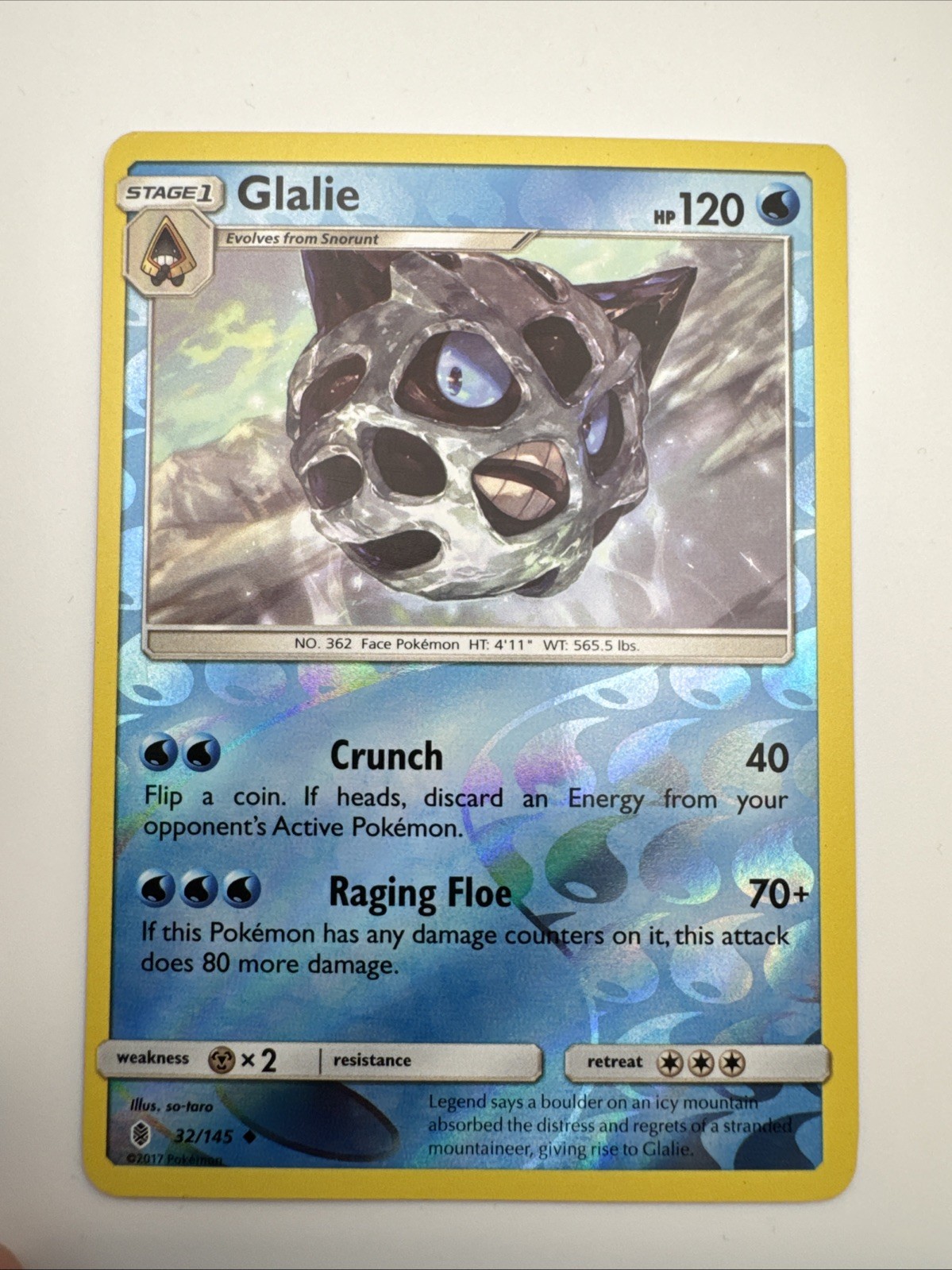 Pokemon card Glalie 32/145 Reverse Holo Guardians Rising Near Mint 