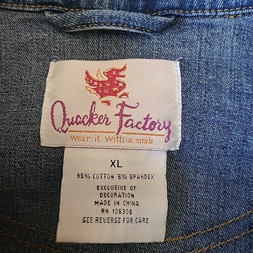 Quacker Factory Denim Jacket Sz XL Embroidered Poodle Rhinestones Art To Wear - Picture 13 of 15